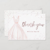 Elegant roos goudspargel roze jurk quinceañera t.o bedankkaart (Voorkant / Achterkant)