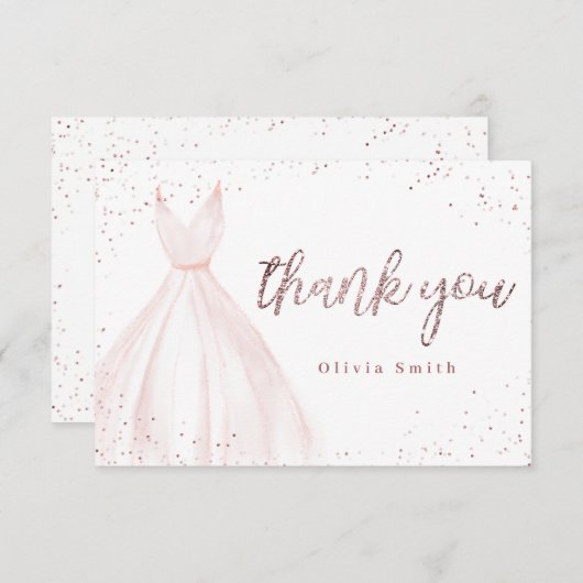 Elegant roos goudspargel roze jurk quinceañera t.o bedankkaart (Voorkant / Achterkant)