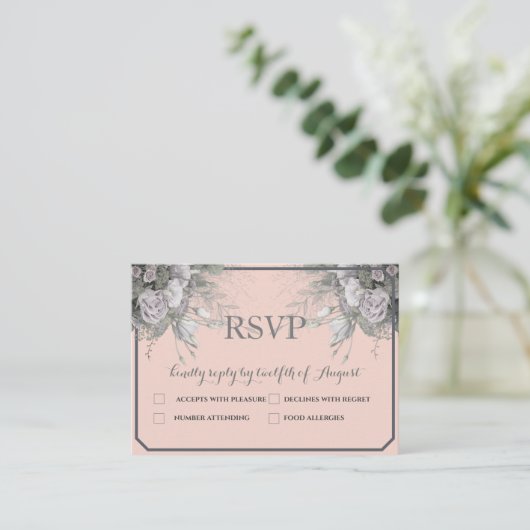 Elegant Roos grijs en grijs menu Keuze RSVP-Briefk (Staand voorkant)