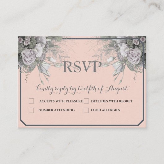 Elegant Roos grijs en grijs menu Keuze RSVP-Briefk (Voorkant)