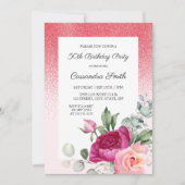 Elegant Roos Groen Bloemen Rode Glitter Verjaardag Kaart (Voorkant)