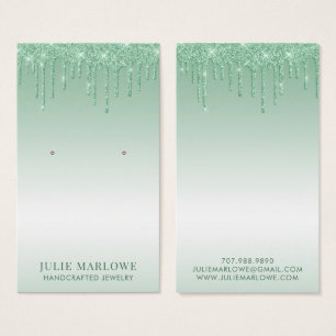 Elegant Roos Groene Glitter Drips Metallic Oorbel Visitekaartje