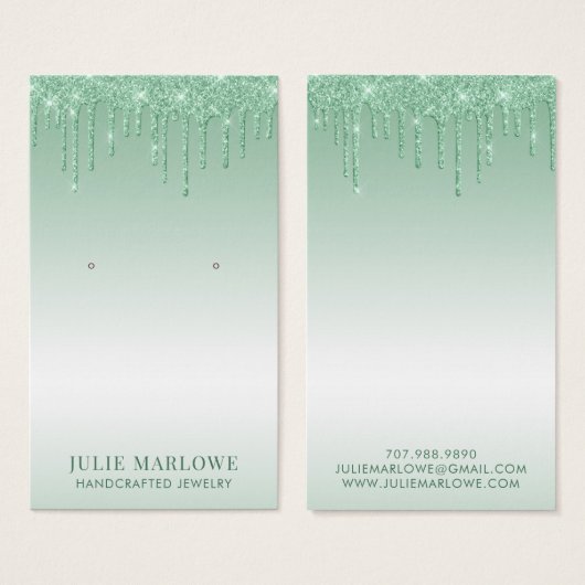 Elegant Roos Groene Glitter Drips Metallic Oorbel Visitekaartje (Voorkant /achterkant)