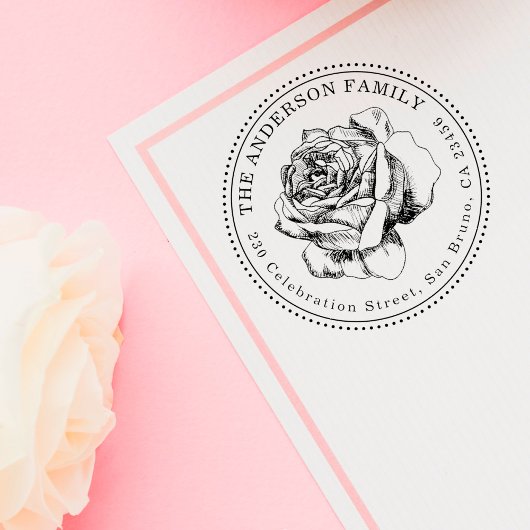 Elegant Roos Illustratie Ronde retour adres Rubberstempel