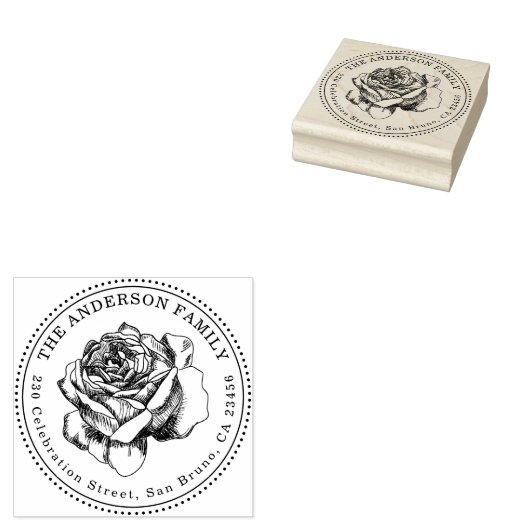 Elegant Roos Illustratie Ronde retour adres Rubberstempel (Gestempeld)