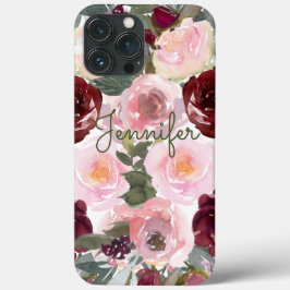 Elegant Roos in Bourgogne roze Waterverf Aangepast Case-Mate iPhone Case