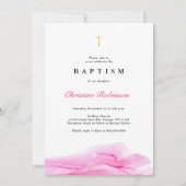 Elegant Roos Ink Gold Cross Baptisme & Christening Kaart (Voorkant)