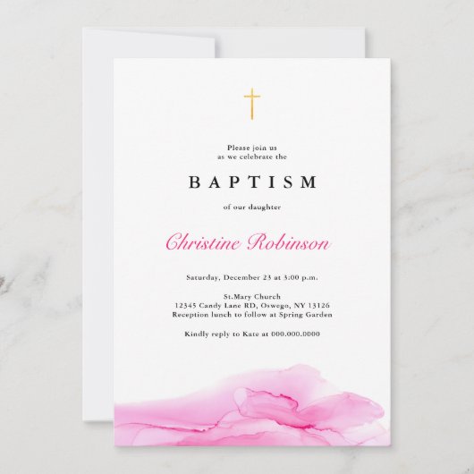 Elegant Roos Ink Gold Cross Baptisme & Christening Kaart (Voorkant)