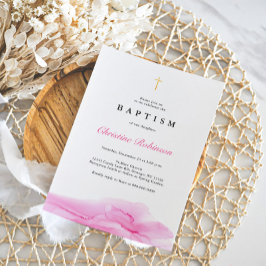 Elegant Roos Ink Gold Cross Baptisme & Christening Kaart