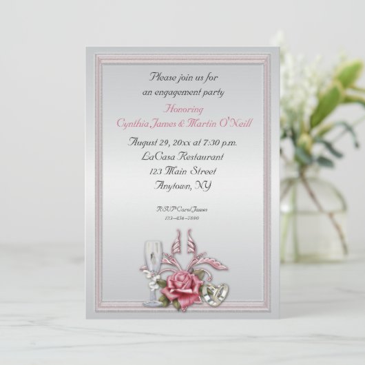 Elegant Roos Invitation Kaart (Staand voorkant)