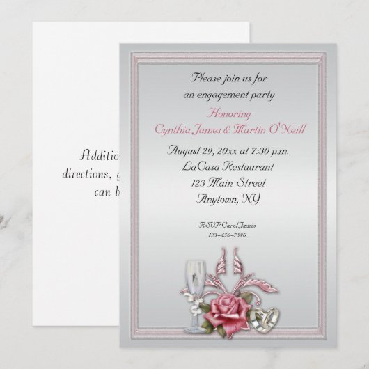 Elegant Roos Invitation Kaart (Voorkant / Achterkant)