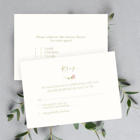 Elegant Roos & Ivoor RSVP & Menu Response Kaart