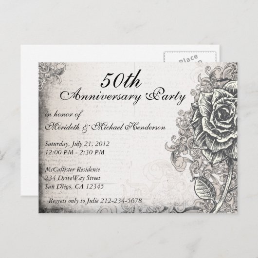 Elegant Roos Jubileum Party Invite Uitnodiging Briefkaart (Voorkant / Achterkant)