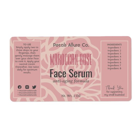 Elegant Roos Koraal Roze Gezicht Haarolie Serum La Etiket (Voorkant)