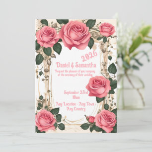 Elegant Roos Lijst Sjabloon bruiloft uitnodiging