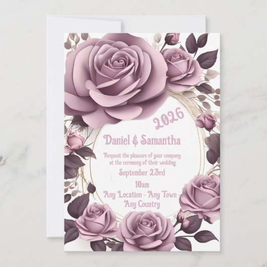 Elegant Roos Lijst Sjabloon bruiloft uitnodiging (Voorkant)