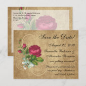 Elegant  Roos, magenta/bruin Aankondigingskaart (Voorkant / Achterkant)