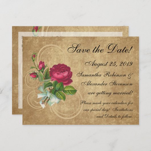 Elegant Roos, magenta/bruin Aankondigingskaart (Voorkant / Achterkant)