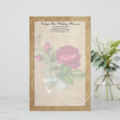 Elegant  Roos, magenta/bruin Briefpapier (Staand voorkant)