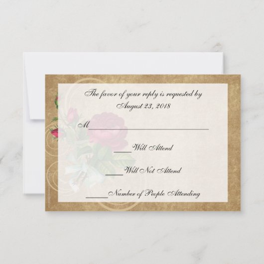 Elegant  Roos, magenta/bruin RSVP Kaartje (Achterkant)