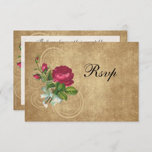 Elegant  Roos, magenta/bruin RSVP Kaartje (Voorkant / Achterkant)