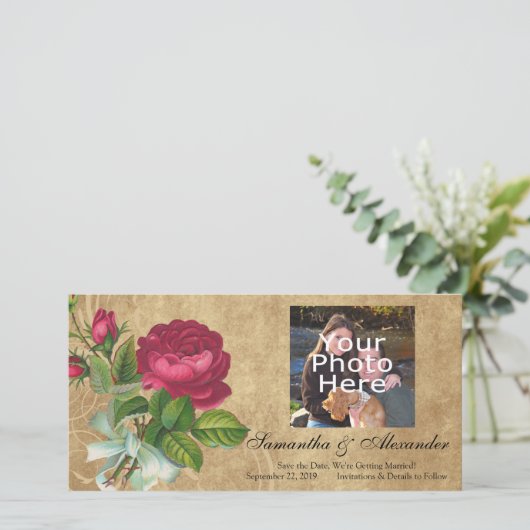 Elegant  Roos, magenta/bruin Save The Date (Staand voorkant)