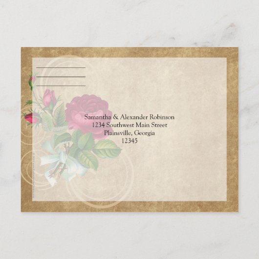 Elegant  Roos, magenta/bruin Uitnodiging Briefkaart (Achterkant)