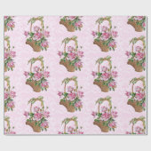 Elegant Roos mandje voor roze Damask Cadeaupapier (Vlak)