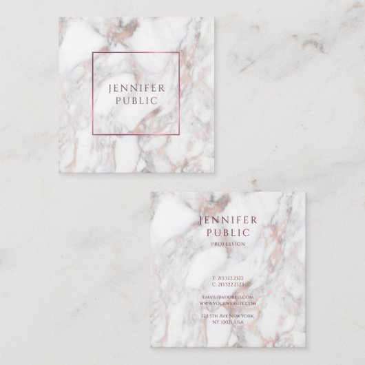 Elegant Roos Marble Modern Design Sjabloon Vierkante Visitekaartje (Voorkant / Achterkant)