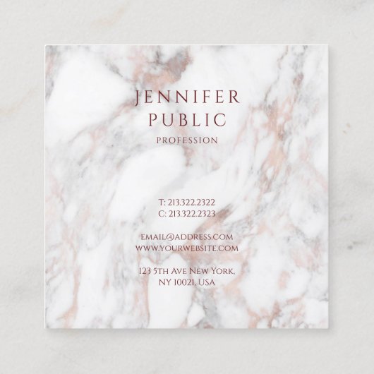Elegant Roos Marble Modern Design Sjabloon Vierkante Visitekaartje (Achterkant)