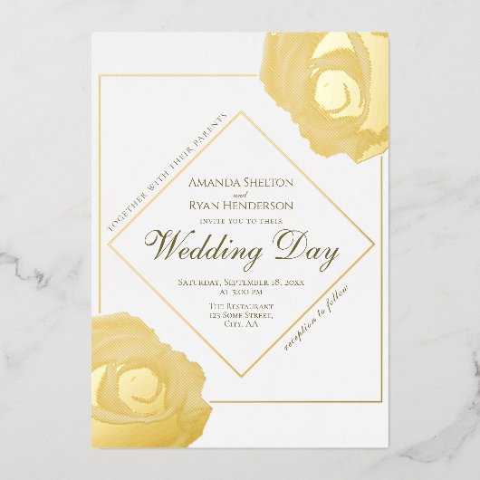 Elegant Roos met geperst goud Folie Uitnodiging (Voorkant)