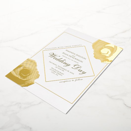 Elegant Roos met geperst goud Folie Uitnodiging (Gedraaid)