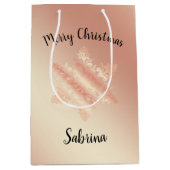 Elegant roos met gouden kerstsnowflak voor koperdo medium cadeauzakje (Voorkant)