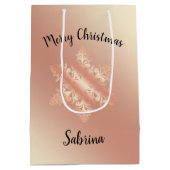 Elegant roos met gouden kerstsnowflak voor koperdo medium cadeauzakje (Achterkant)