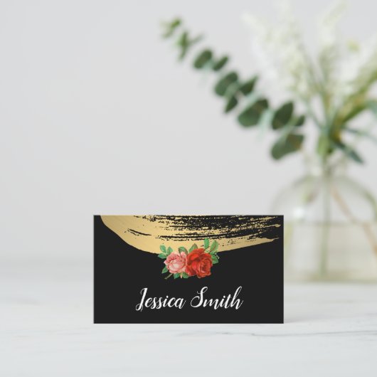 Elegant Roos met metalen goudpenselen Visitekaartje (Staand voorkant)