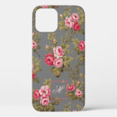 Elegant  Roos met monogram-grijze achtergrond Case-Mate iPhone Case (Achterkant)