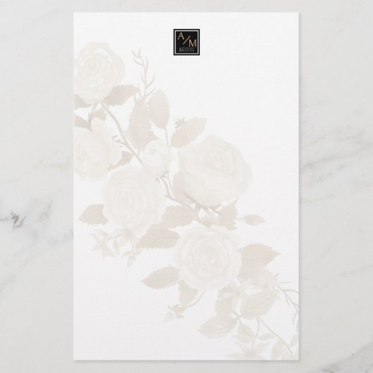 Elegant Roos Monogram Blank Wit Briefpapier (Voorkant)