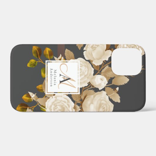 Elegant Roos Monogram Grijs Case-Mate iPhone Case (Achterkant (horizontaal))