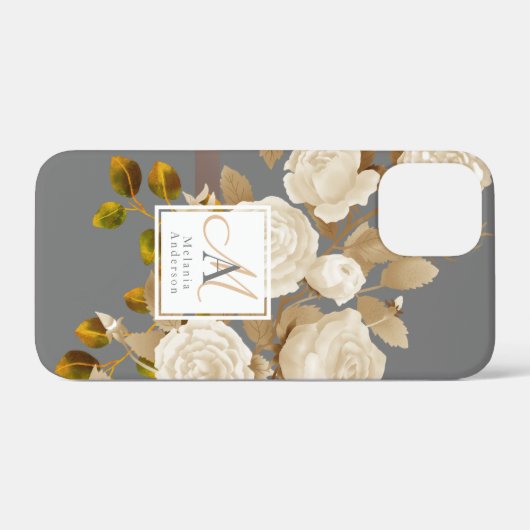Elegant Roos Monogram Grijs Case-Mate iPhone Case (Achterkant (horizontaal))