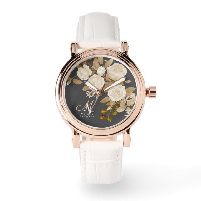 Elegant Roos Monogram Grijs Horloge (Voorkant)