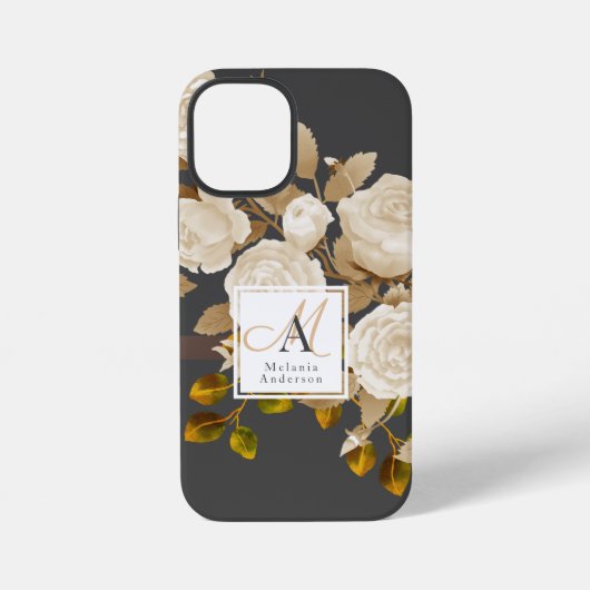Elegant Roos Monogram Grijs iPhone Hoesje (Achterkant)