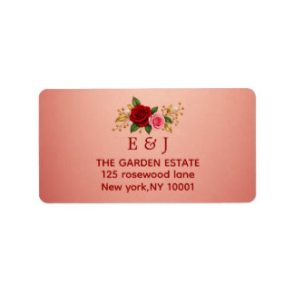 Elegant Roos Monogram Huwelijk Retouradres Label