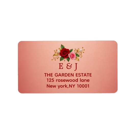Elegant Roos Monogram Huwelijk Retouradres Label (Voorkant)