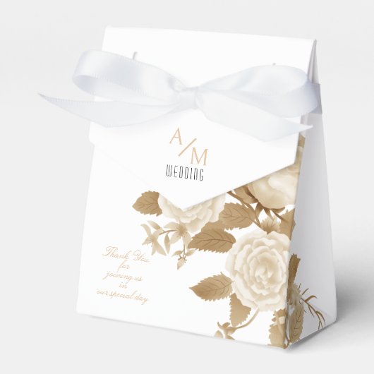 Elegant Roos Monogram Wit Bedankdoosjes (Voorkant Zijde)