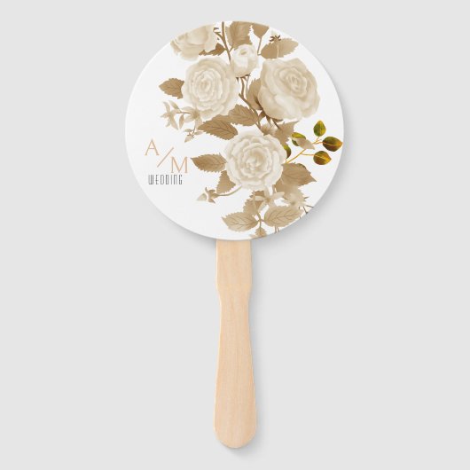 Elegant Roos Monogram Wit Handwaaier (Voorkant)