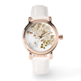 Elegant Roos Monogram Wit Horloge