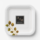 Elegant Roos Monogram Wit Papieren Bordje (Voorkant)