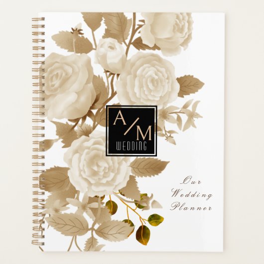 Elegant Roos Monogram Wit Planner (Voorkant)
