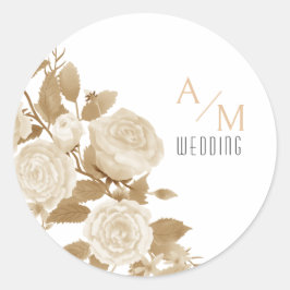 Elegant Roos Monogram Wit Ronde Sticker