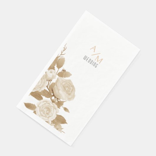 Elegant Roos Monogram Wit Servet (Hoek)